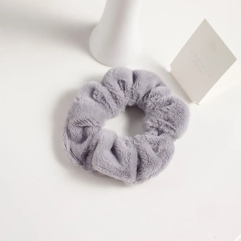 Girly cute plush large intestine hair tie in vintage geometry style, available in 9 colours including black and pink