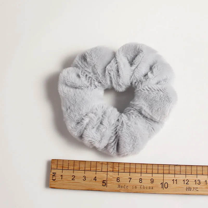 Girly cute plush large intestine hair tie in vintage geometry style, available in 9 colours including black and pink