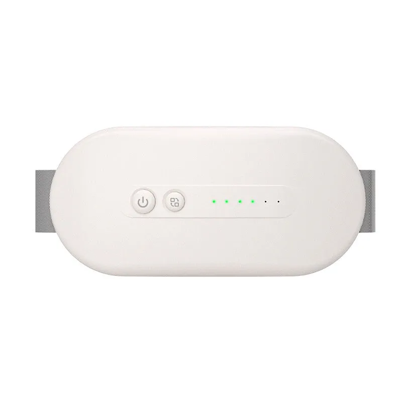 Battery-powered abdominal massager in creamy white with adapter cable and three colour options