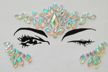 Sheet of self-adhesive rhinestone temporary tattoo gems in mixed colours