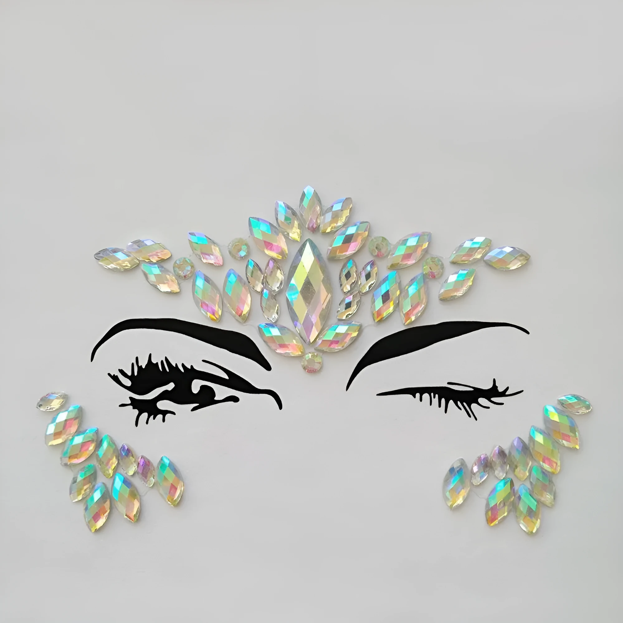 Sheet of self-adhesive rhinestone temporary tattoo gems in mixed colours