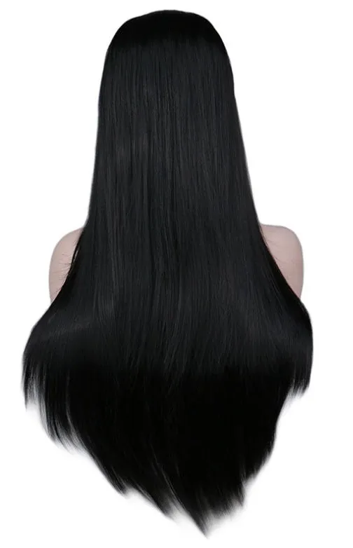 Light pink long straight high temperature silk wig with Qi bangs, adjustable headband for women