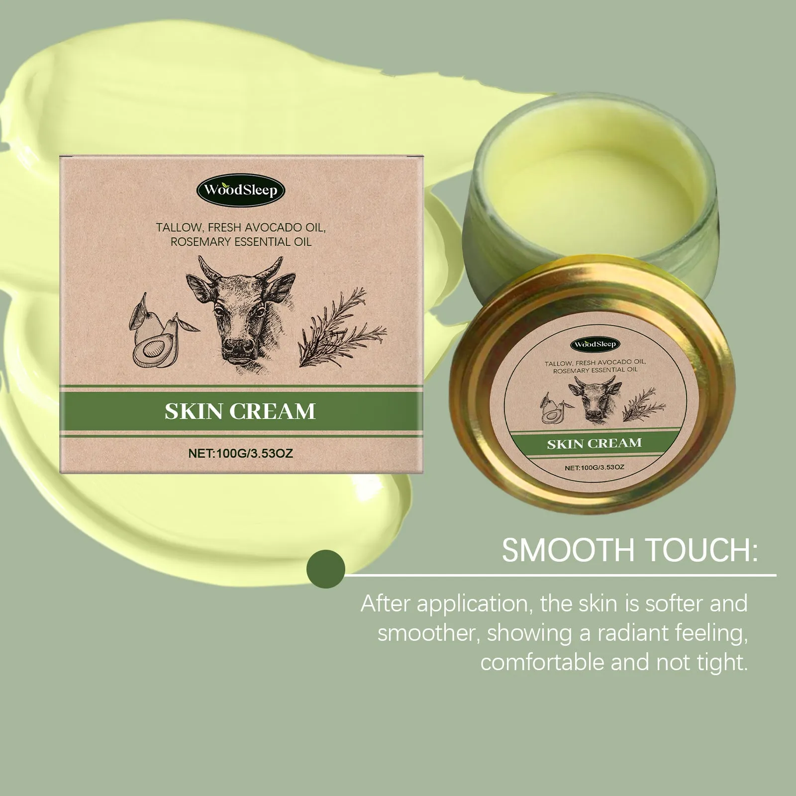 Cow fat skincare cream 100g tube with glycerol and glycerol stearate moisturiser