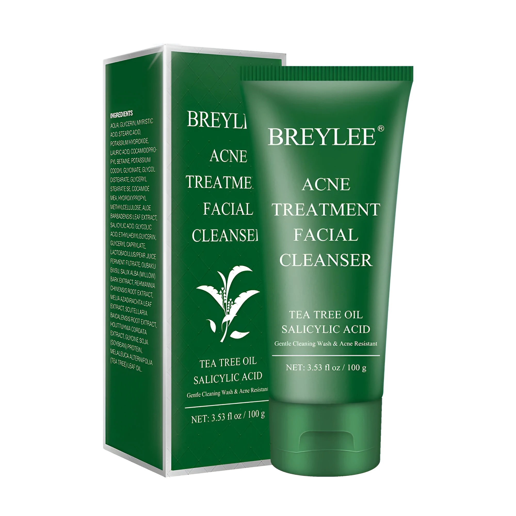 Breylee tea tree cleanser 100ml with salicylic acid in white tube