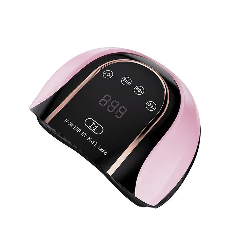 160W touch screen nail lamp with 459 dual light source beads in pink, showing touch panel and removable bottom plate