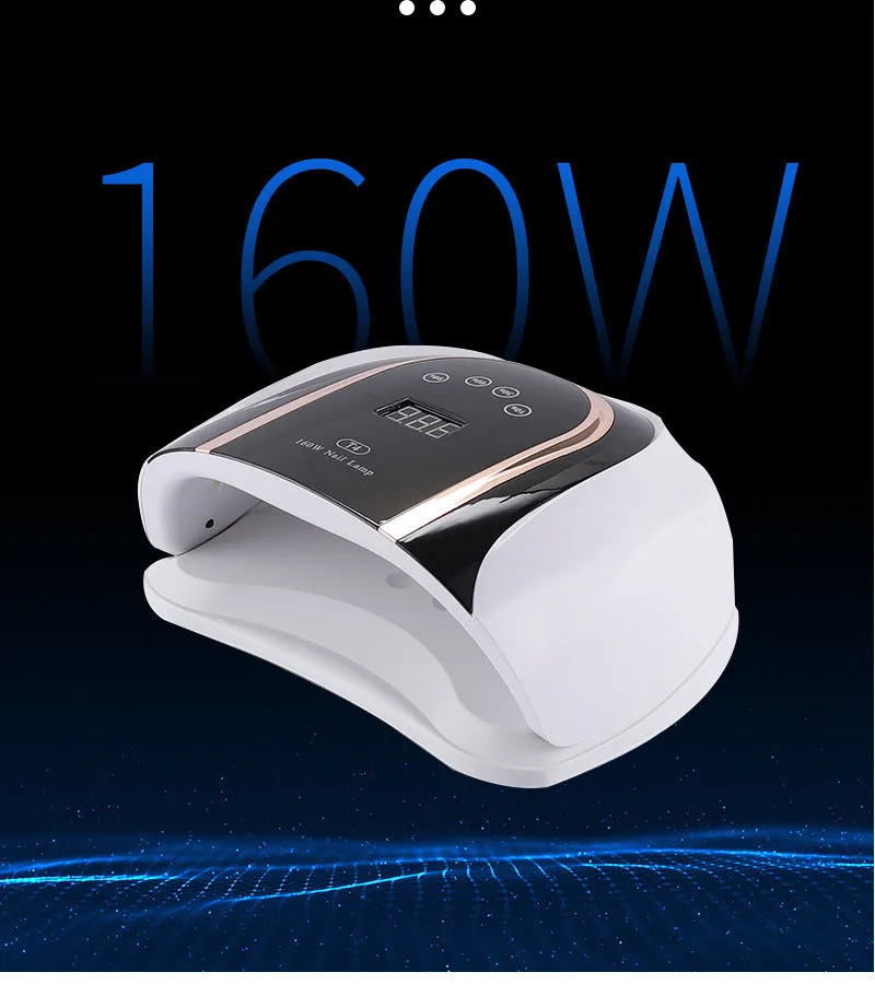 160W touch screen nail lamp with 459 dual light source beads in pink, showing touch panel and removable bottom plate