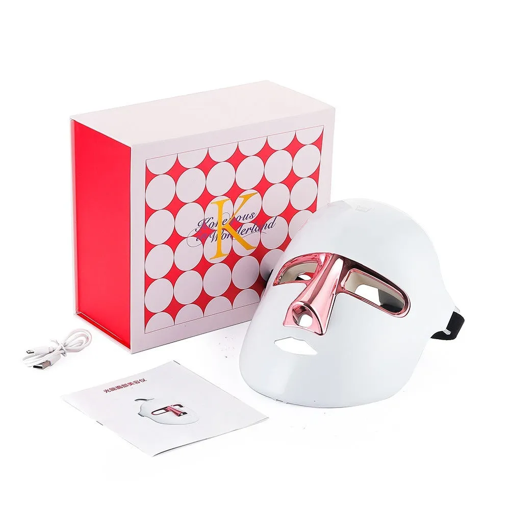 Rose Gold LED facial mask with seven colour lights and elastic band for home use