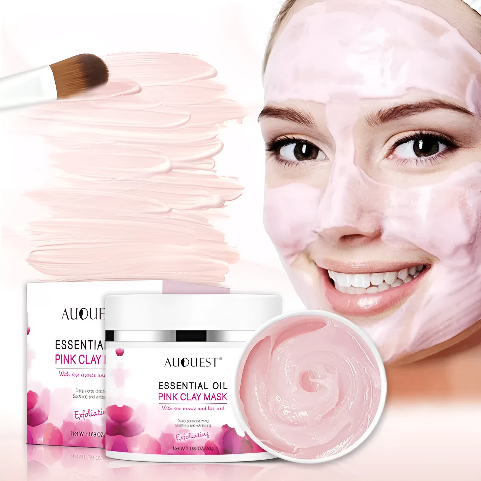 Exfoliating mask powder in white paste form with rosehip oil for deep cleansing and blackhead removal