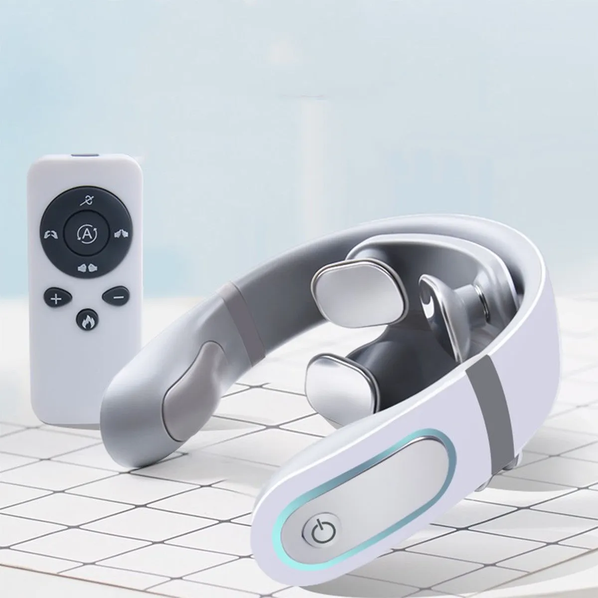 White multifunctional heating neck vibration massager with remote control