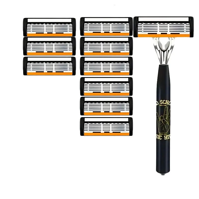 Black six-layer finger type handle for manual shaver cutter head replacement with blade options