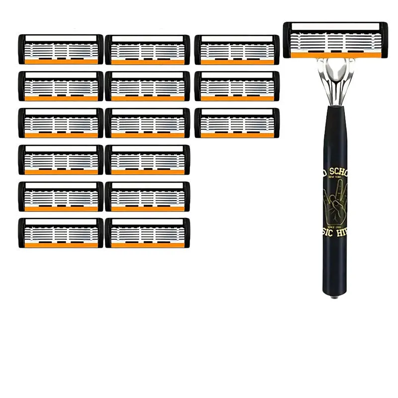 Black six-layer finger type handle for manual shaver cutter head replacement with blade options