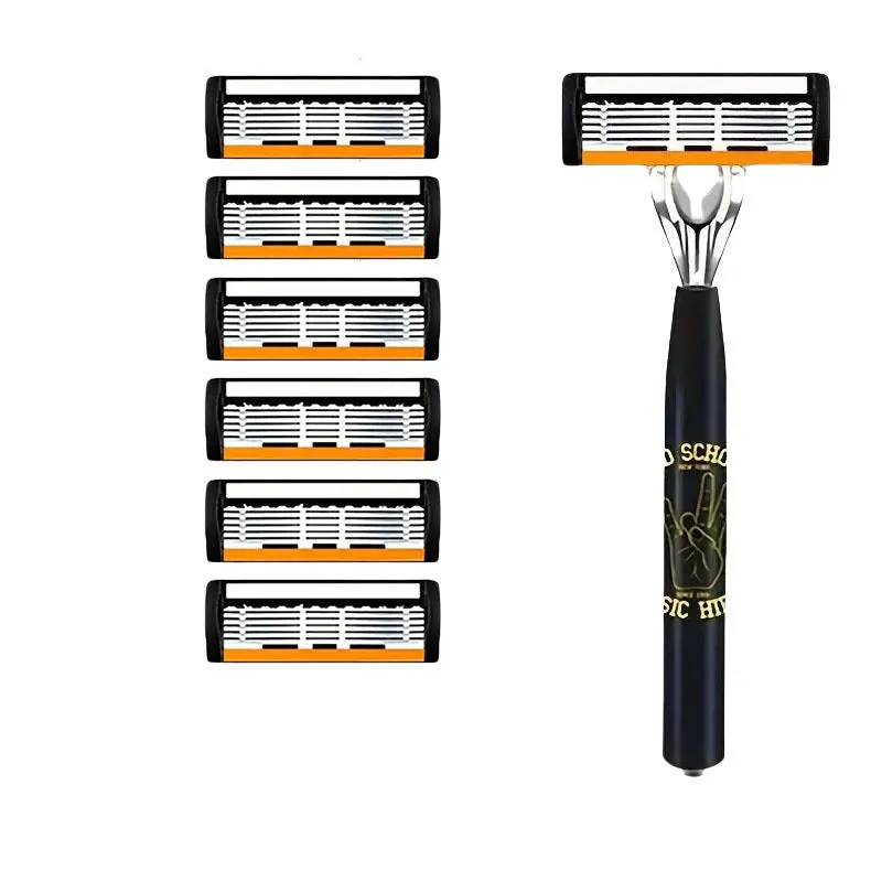 Black six-layer finger type handle for manual shaver cutter head replacement with blade options