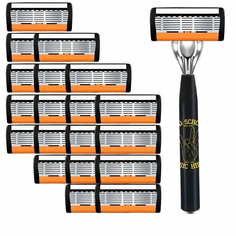 Black six-layer finger type handle for manual shaver cutter head replacement with blade options