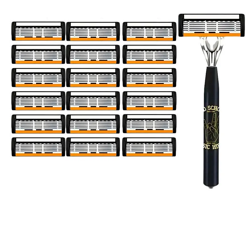 Black six-layer finger type handle for manual shaver cutter head replacement with blade options