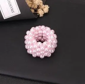 Handmade beaded hair rope with imitation pearls available in black pink silver and white colours