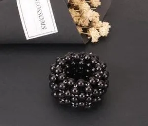 Handmade beaded hair rope with imitation pearls available in black pink silver and white colours