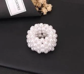 Handmade beaded hair rope with imitation pearls available in black pink silver and white colours