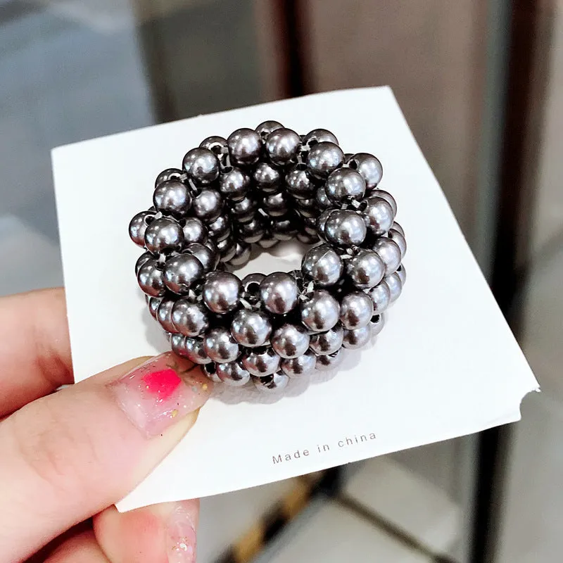 Handmade beaded hair rope with imitation pearls available in black pink silver and white colours