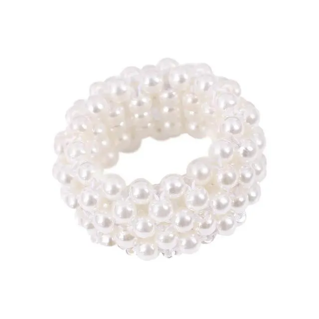Handmade beaded hair rope with imitation pearls available in black pink silver and white colours