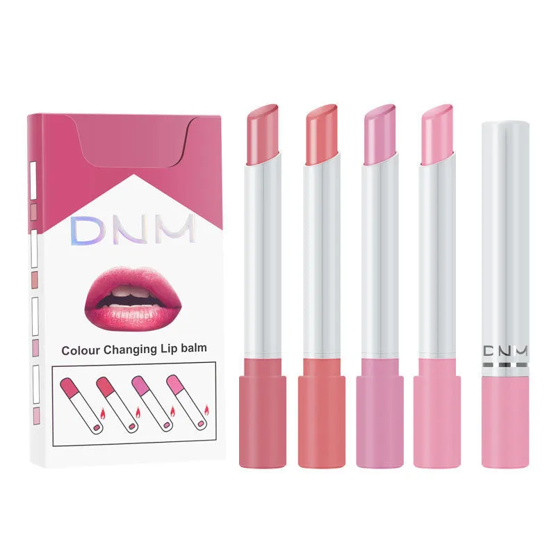 Four makeup set non-stick cigarette pipe thin lipsticks in assorted colours on white background