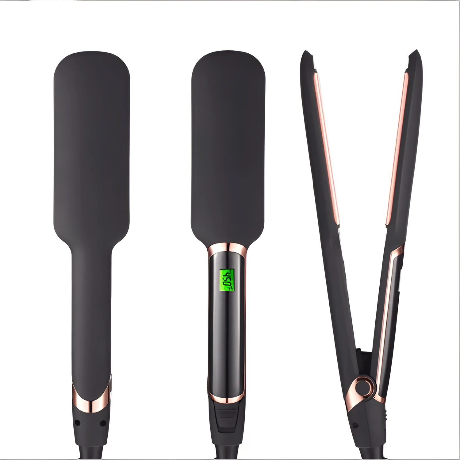 Infrared hair straightener with blue LED display and ceramic oil heating plate