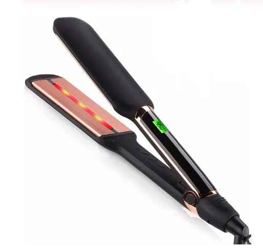 Infrared hair straightener with blue LED display and ceramic oil heating plate
