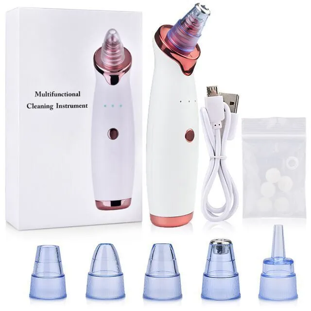 White USB rechargeable ultrasonic pore cleansing beauty device for blackhead removal and acne care