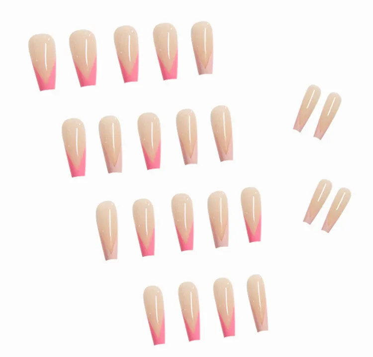 French European long ballet fake nails in W018 Pink French Glue colour with glue for manicure