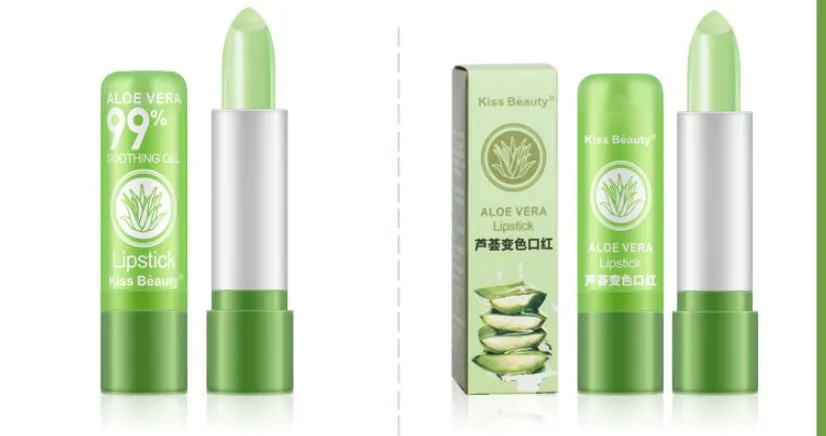 Aloe vera colour changing lip balm 3.5g with jojoba oil in green and pink