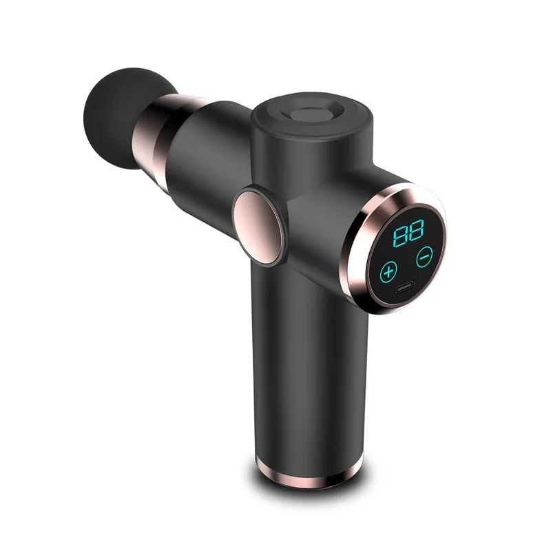 Electric massage gun with brushless motor, six speeds, four massage heads, black, USB rechargeable