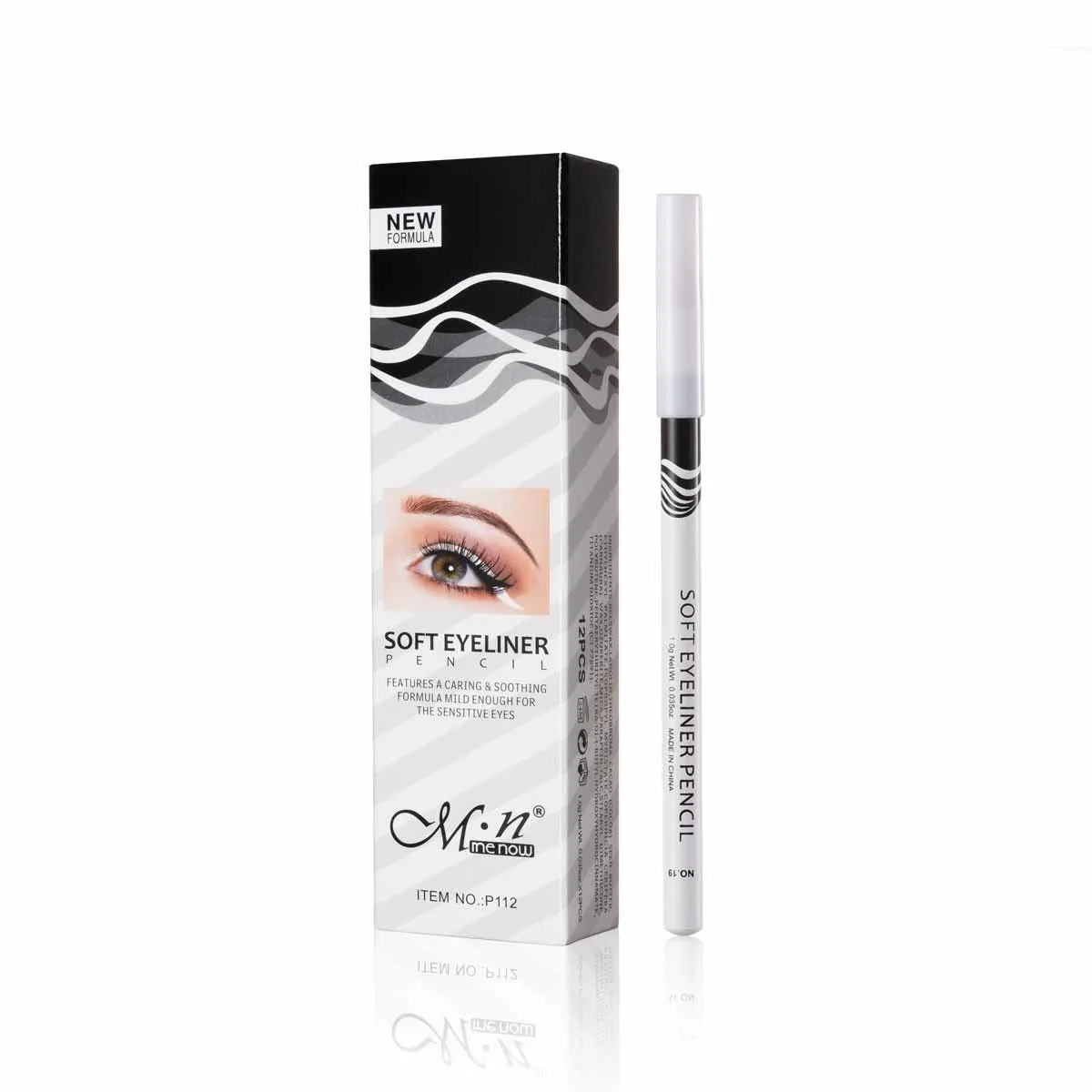 12 white waterproof eyeliner pencils in a box, smooth high gloss eye brightener makeup tools