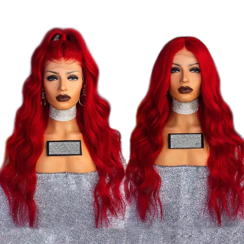 Red long curly wig for women, 26 inch, half hand-woven, chemical fibre matte high temperature wire