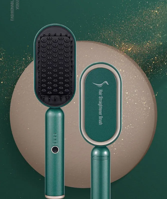 Grey hair straightener brush with tourmaline ceramic barrel, negative ion function, and compact design
