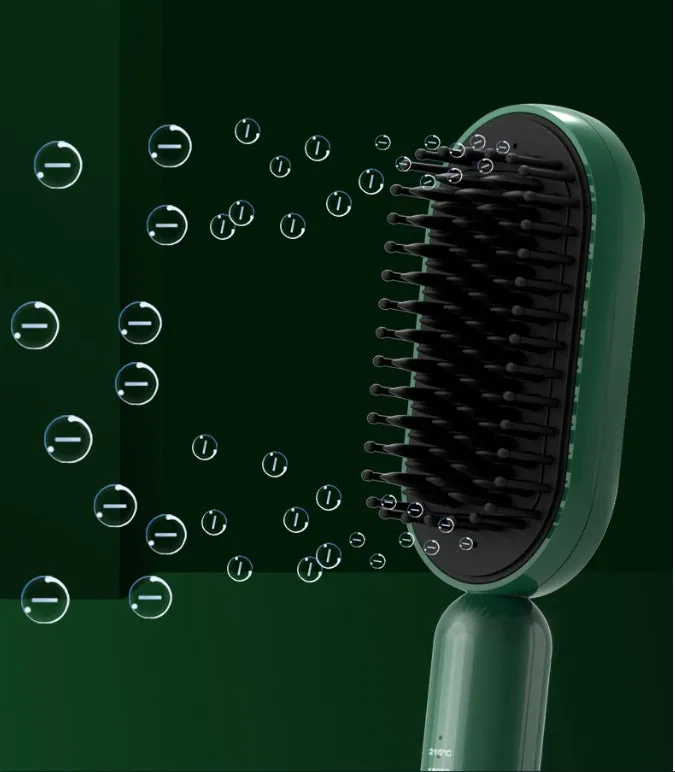 Grey hair straightener brush with tourmaline ceramic barrel, negative ion function, and compact design
