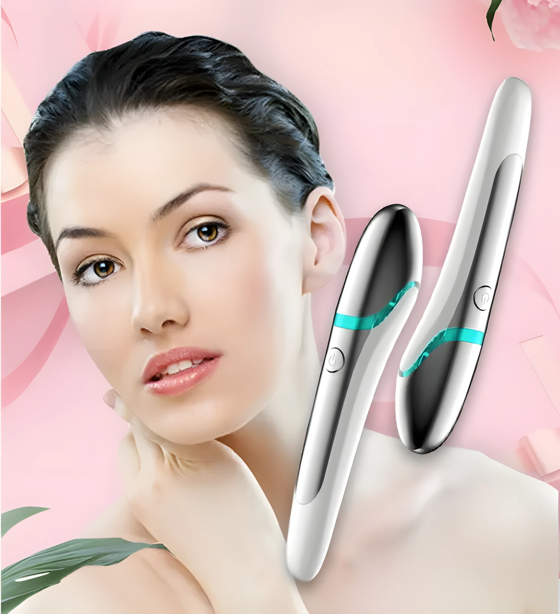 Rechargeable eye massage pen beauty instrument with electroplating ABS body, photo color, for reducing crow's feet and dark circles.