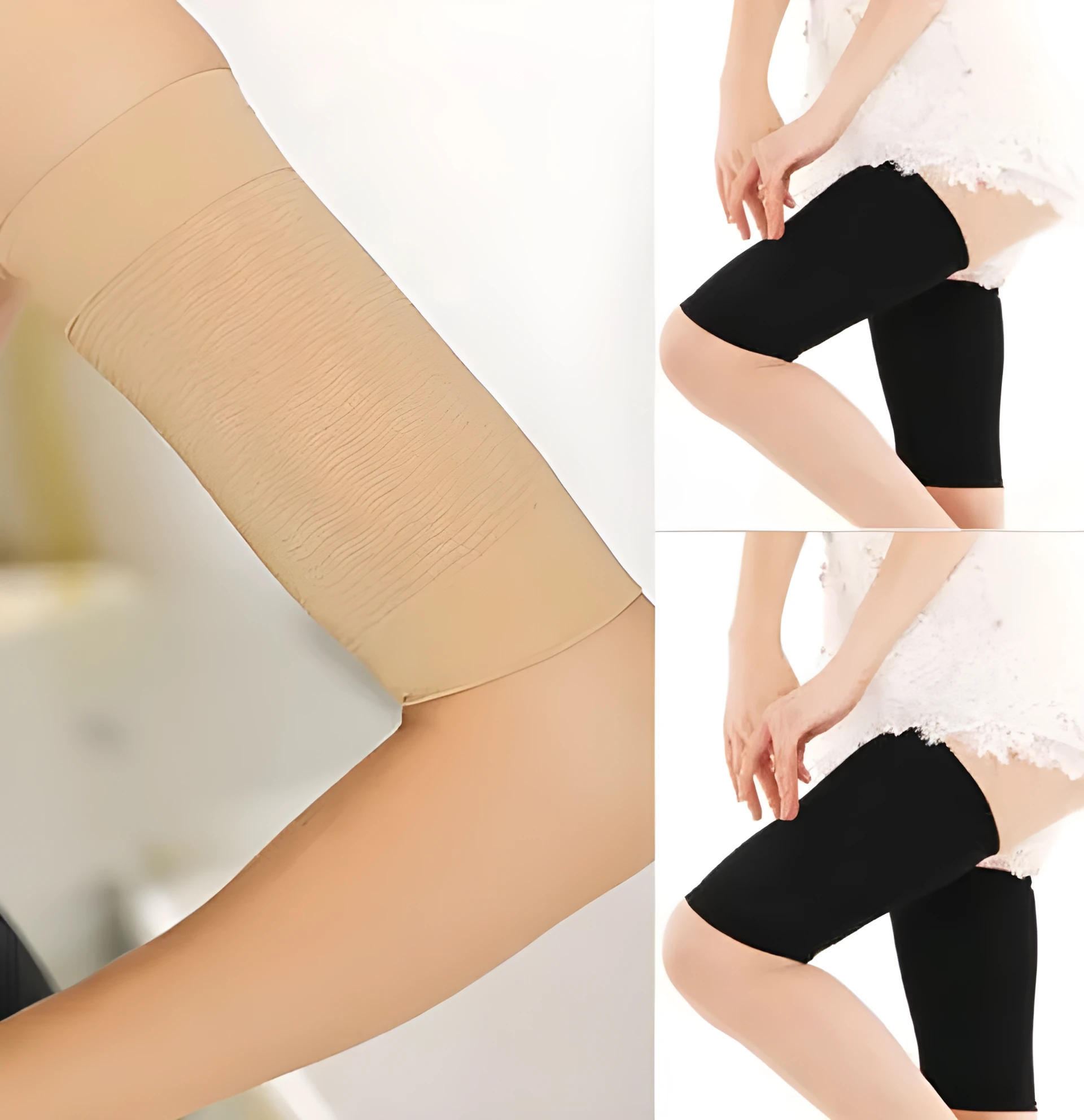 Arm and leg sleeves slimming shaper in black colour, showing wave pattern design on inner surface