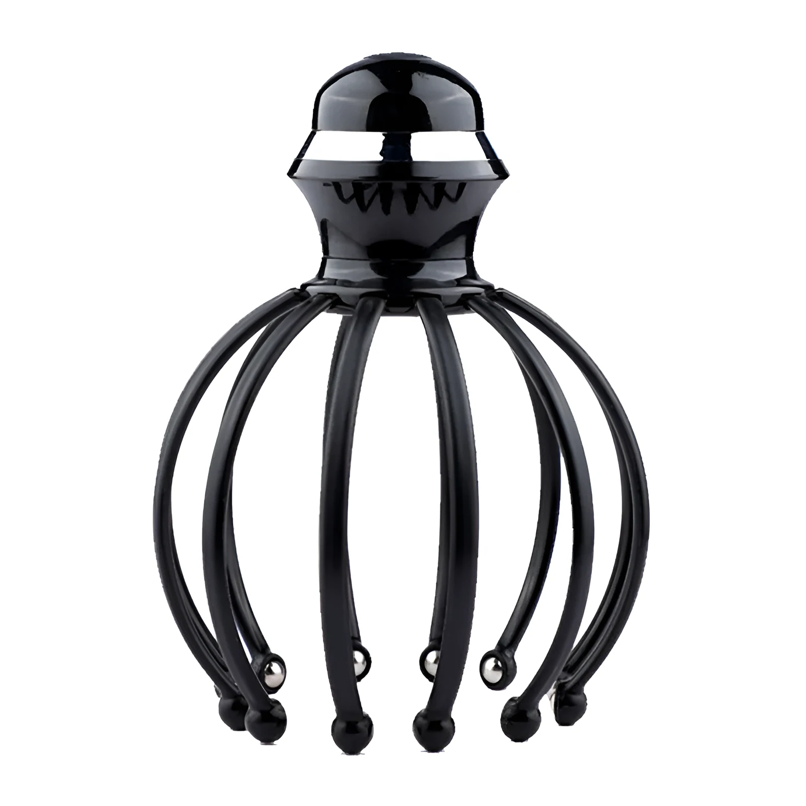 Black rechargeable vibration head massager with 12 claws for scalp relaxation, 188x145x145mm