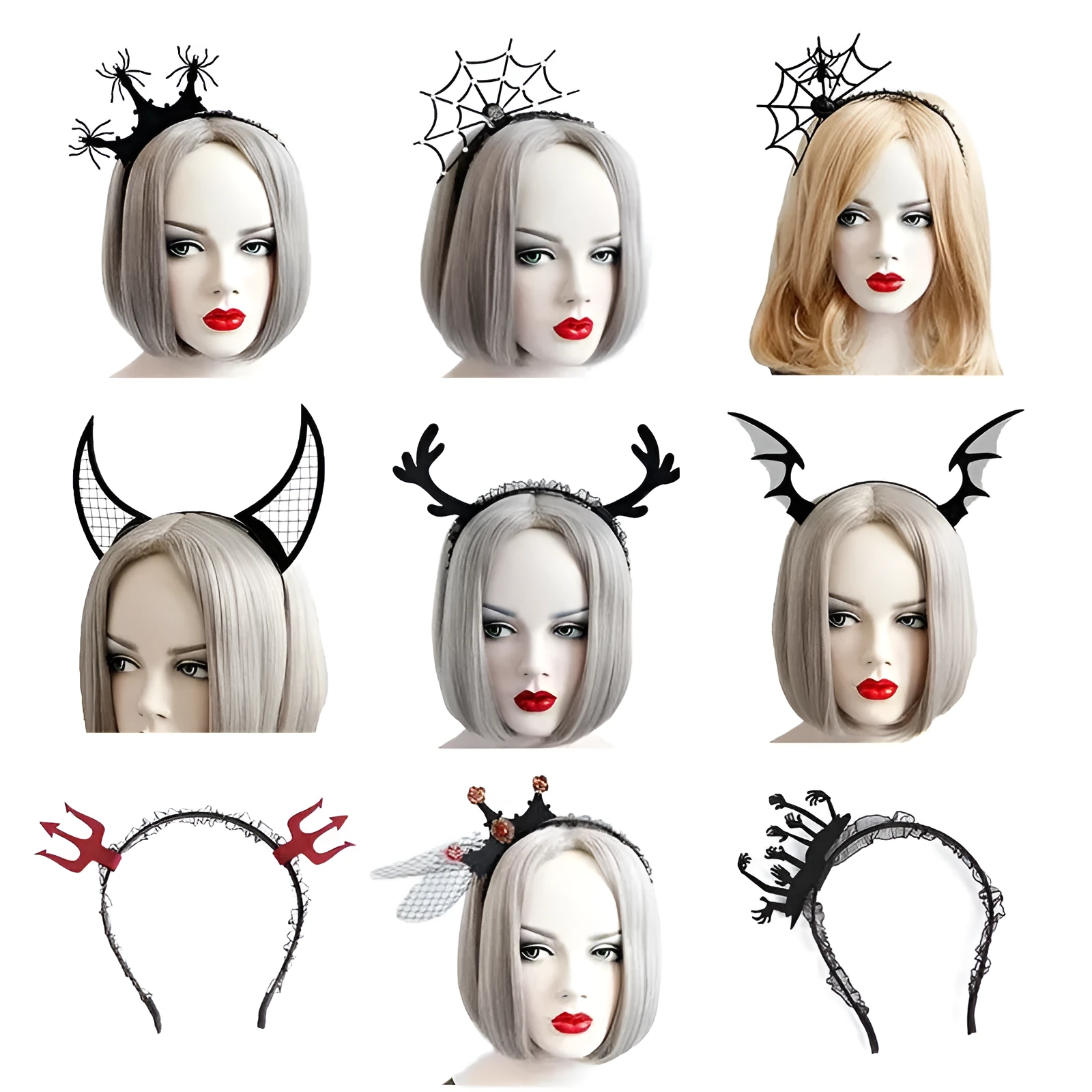 Halloween funny headband made from felt cloth, black lace, ribbon, and iron headband base in multiple colour styles