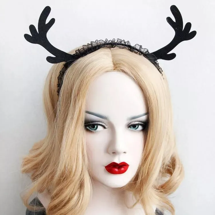 Halloween funny headband made from felt cloth, black lace, ribbon, and iron headband base in multiple colour styles