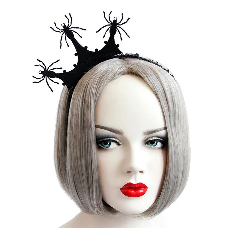 Halloween funny headband made from felt cloth, black lace, ribbon, and iron headband base in multiple colour styles