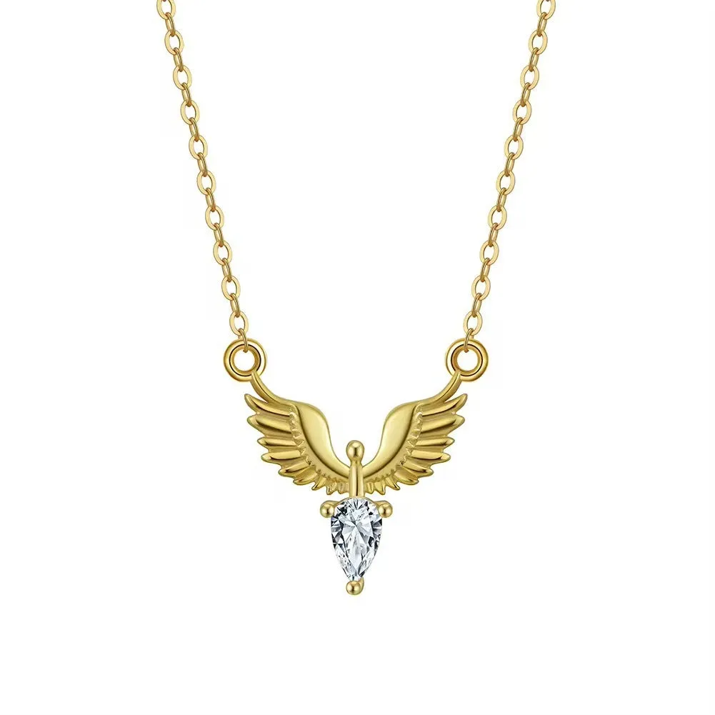 Women's silver eagle pendant necklace on an adjustable O-ring chain with white gold or yellow gold electroplating.