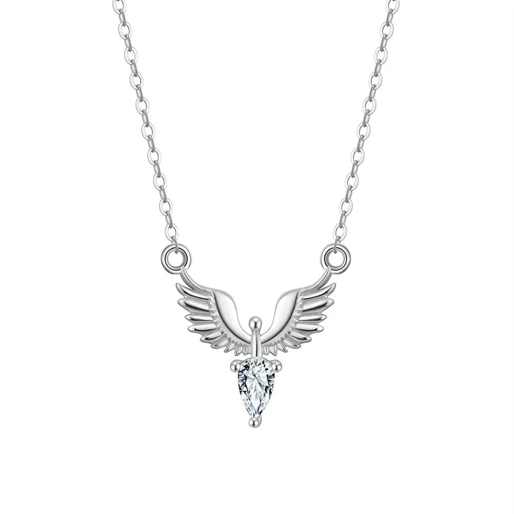 Women's silver eagle pendant necklace on an adjustable O-ring chain with white gold or yellow gold electroplating.