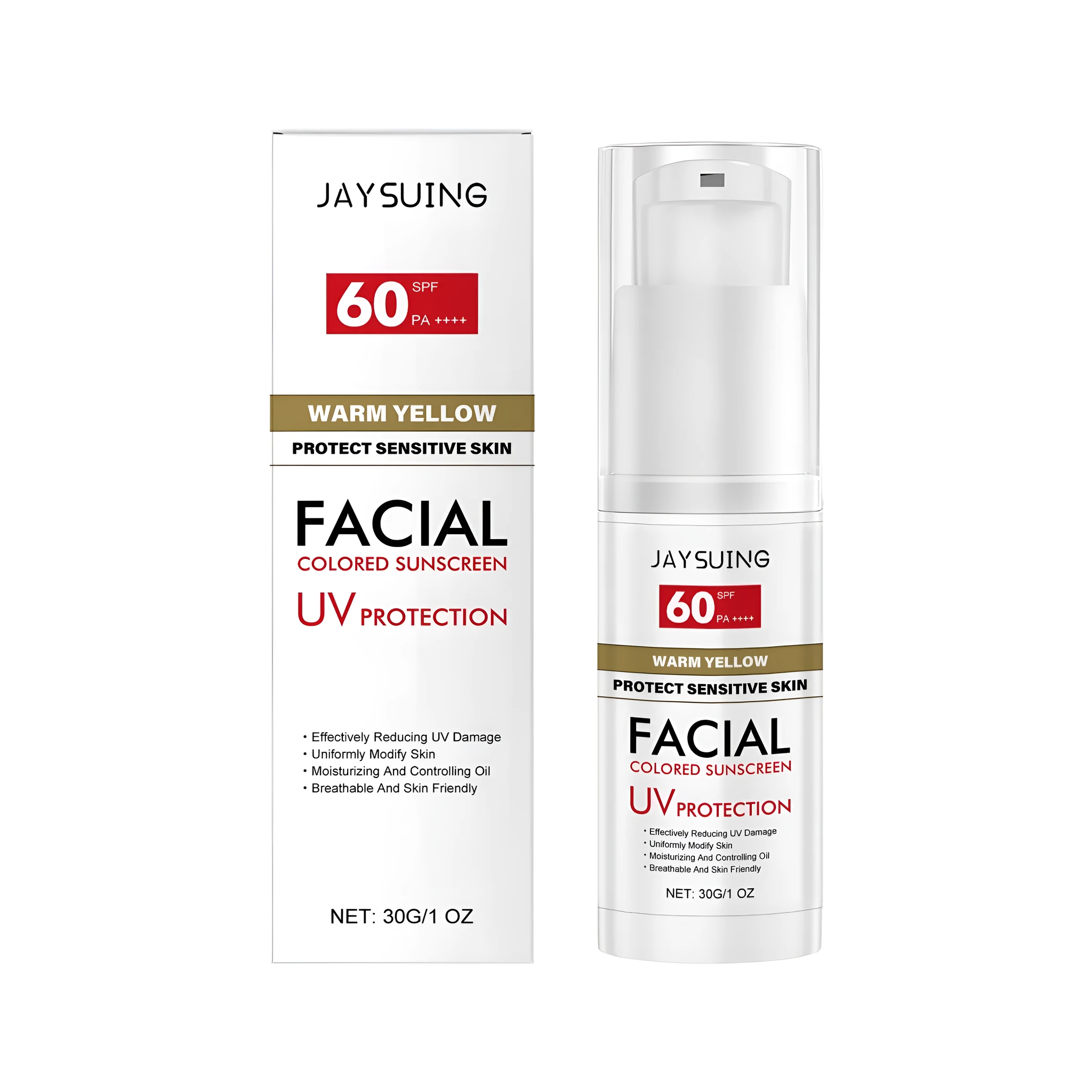 30g tube of lightweight facial sunscreen cream with titanium dioxide and hyaluronic acid