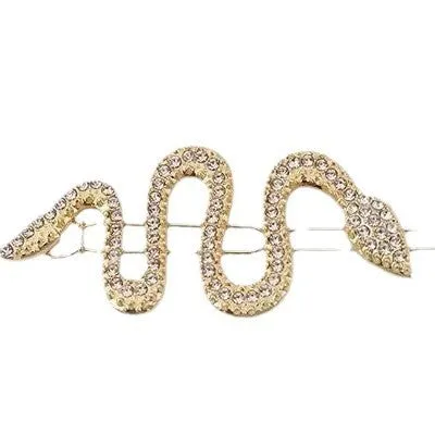 Korean vintage snake hair barrette with court rhinestones in gold or silver colour