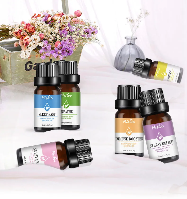 10ml amber glass bottle of 100% pure aromatherapy essential oil with dropper cap