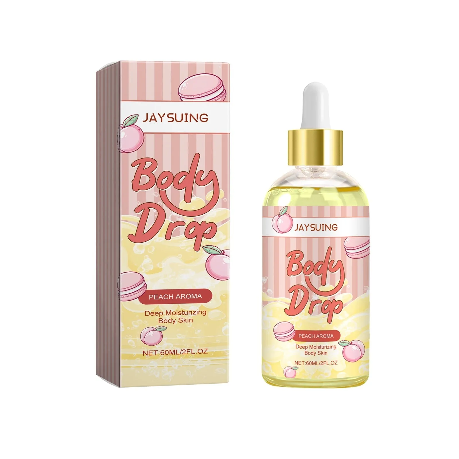 Body care oil in a clear PET bottle with a white cap, 11.6cm tall, with a label showing natural oil ingredients
