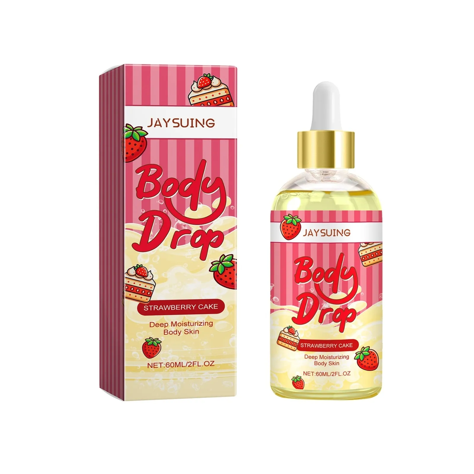 Body care oil in a clear PET bottle with a white cap, 11.6cm tall, with a label showing natural oil ingredients