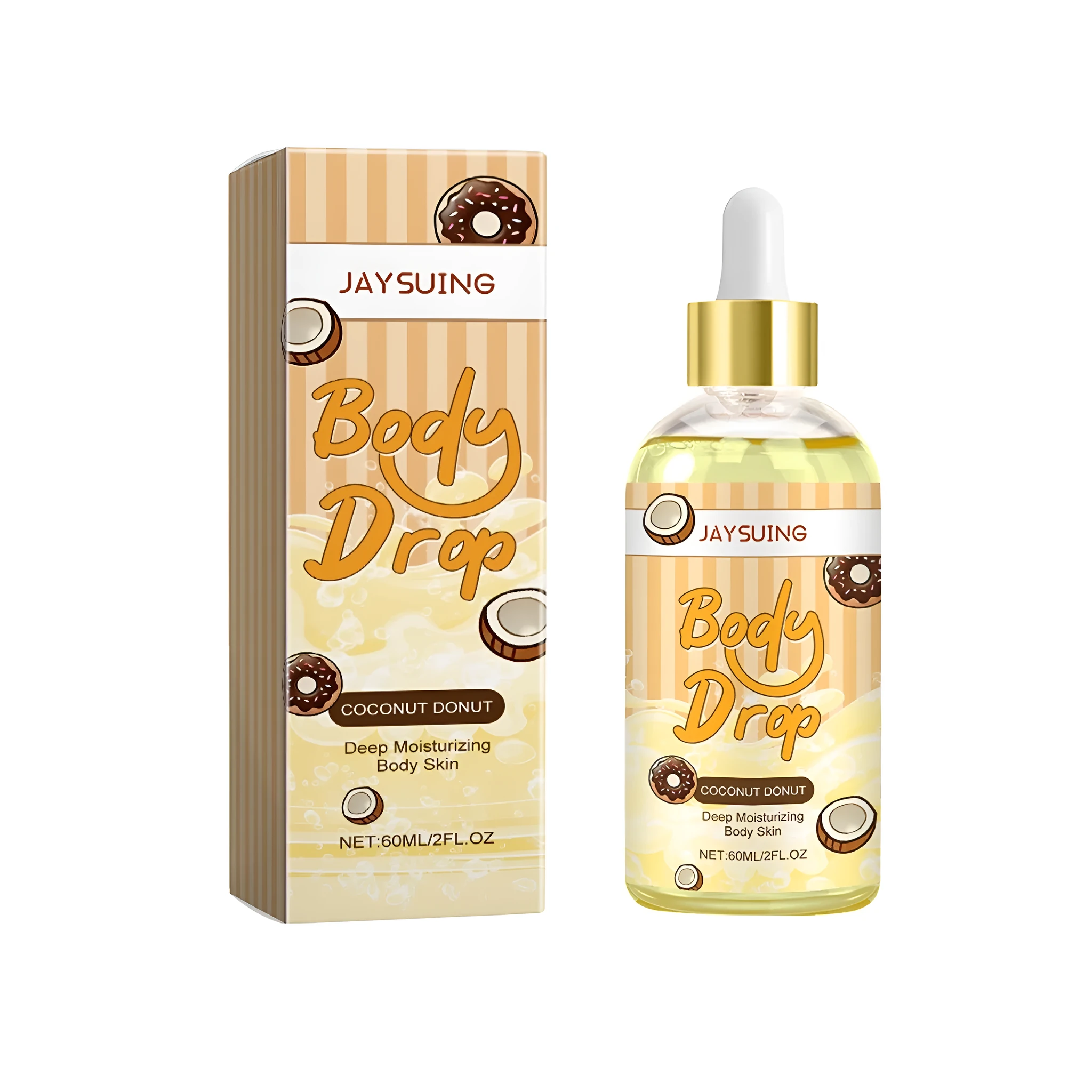 Body care oil in a clear PET bottle with a white cap, 11.6cm tall, with a label showing natural oil ingredients