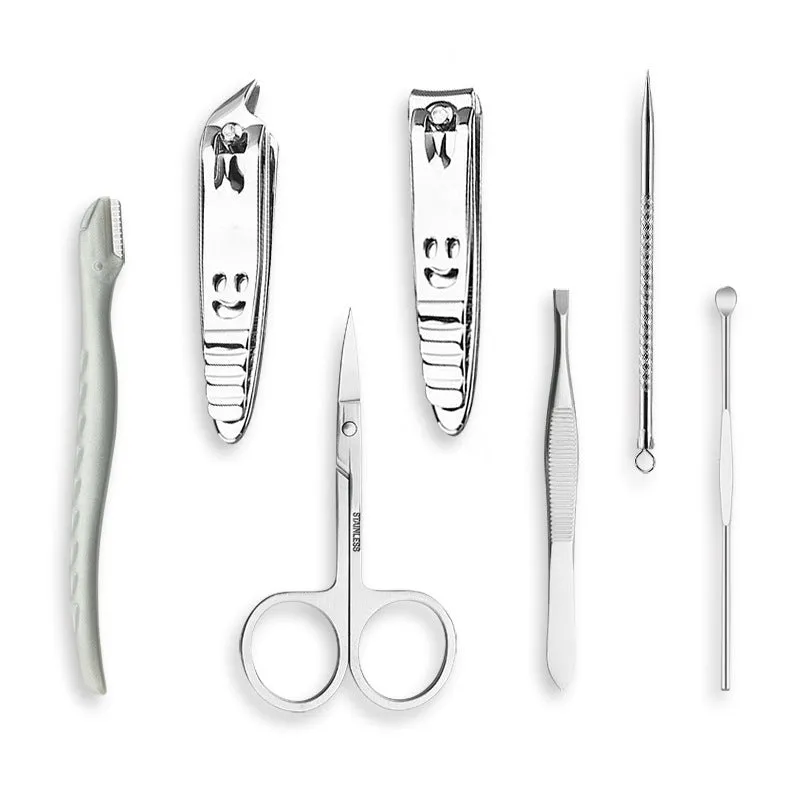 Pink 15-piece stainless steel manicure tool set in compact case measuring 15.5 by 8.2 by 1.3 cm