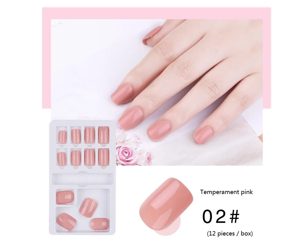 Wear Nails 12-piece pure colour nail art fake nail patches in solid colour style with jelly glue